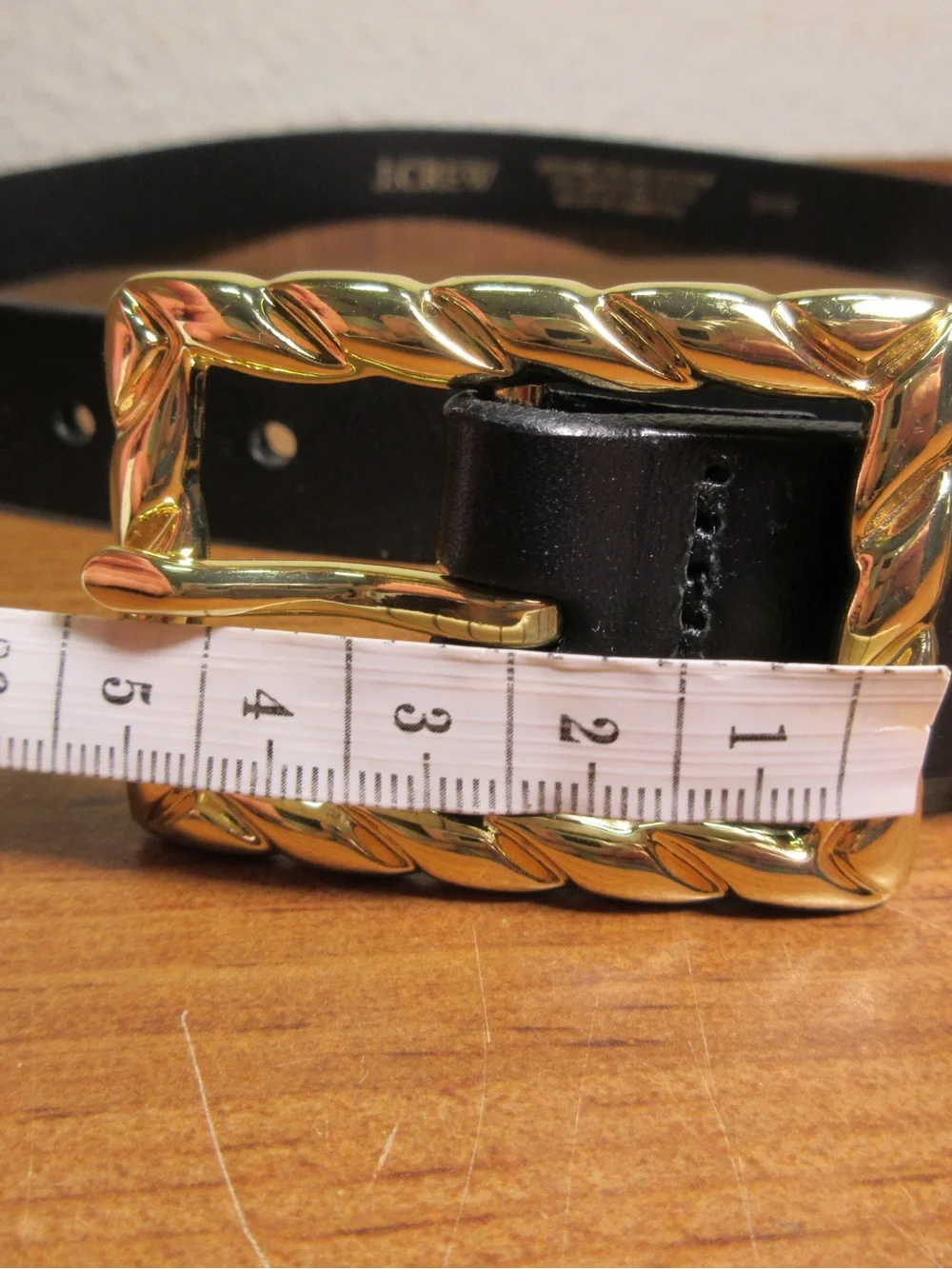J. Crew Black Leather Belt with Gold Twisted Buckle
